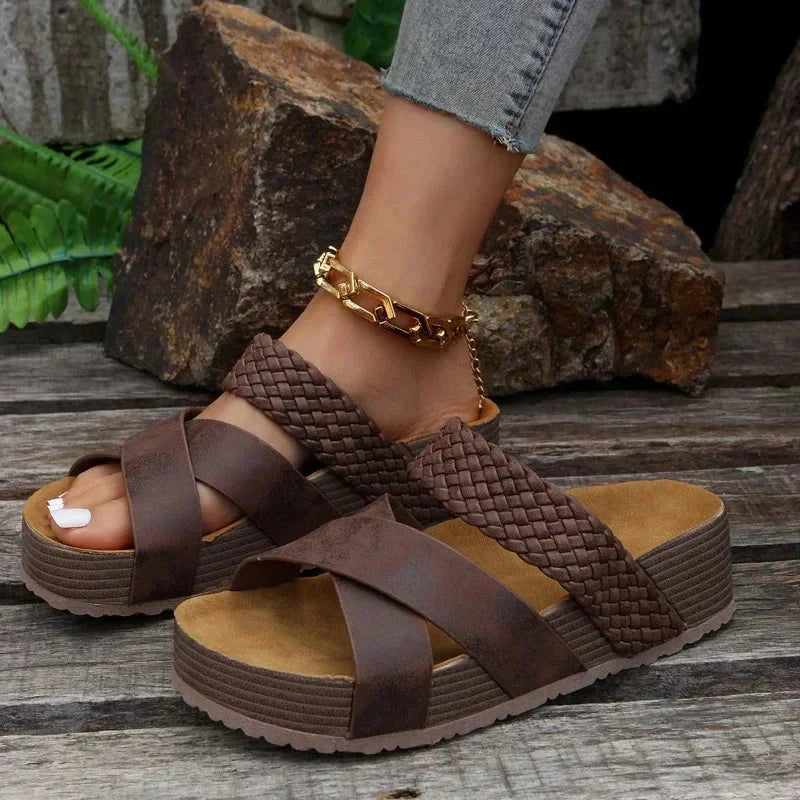 Lila | Braided Heel Open-Toe Wedge Sandals