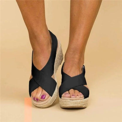 Sophie | Cross Strap Open-Toe Wedge Sandals