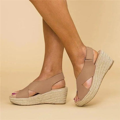 Sophie | Cross Strap Open-Toe Wedge Sandals