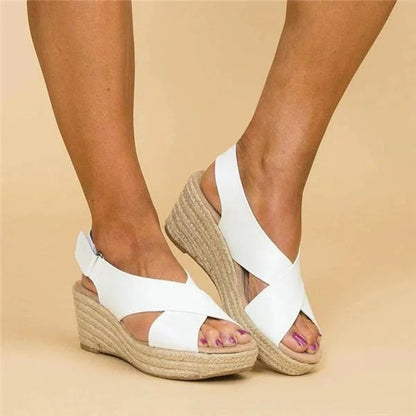 Sophie | Cross Strap Open-Toe Wedge Sandals
