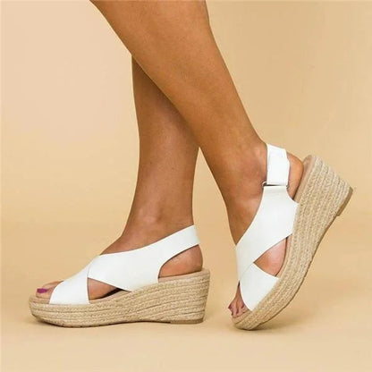 Sophie | Cross Strap Open-Toe Wedge Sandals