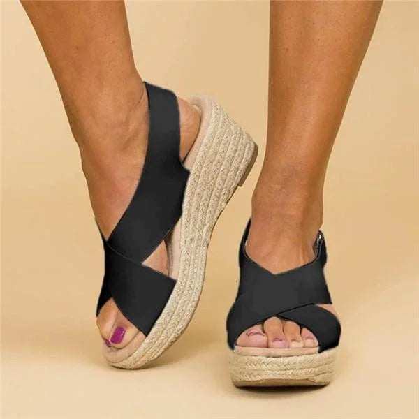 Sophie | Cross Strap Open-Toe Wedge Sandals