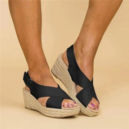Sophie | Cross Strap Open-Toe Wedge Sandals