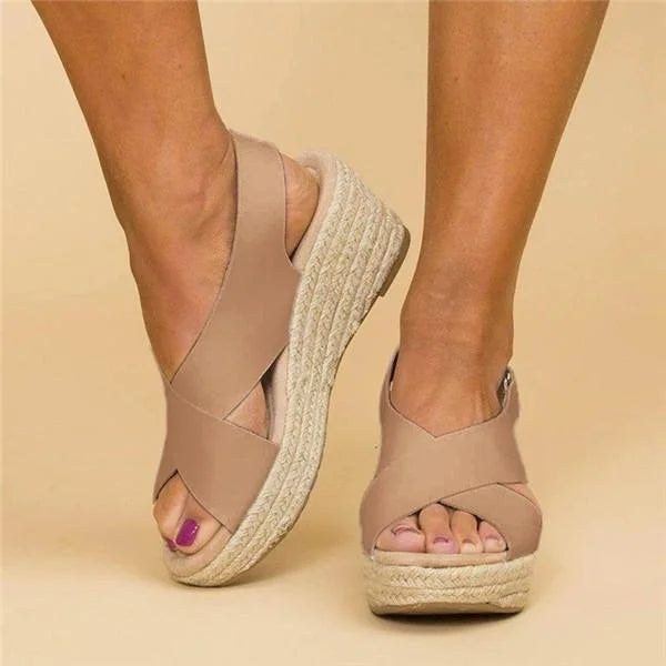 Sophie | Cross Strap Open-Toe Wedge Sandals