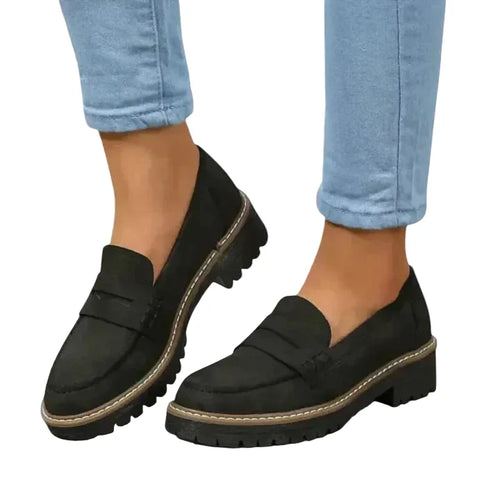 Lila | Luxe Block Heel Penny Loafers with Lug Outsole