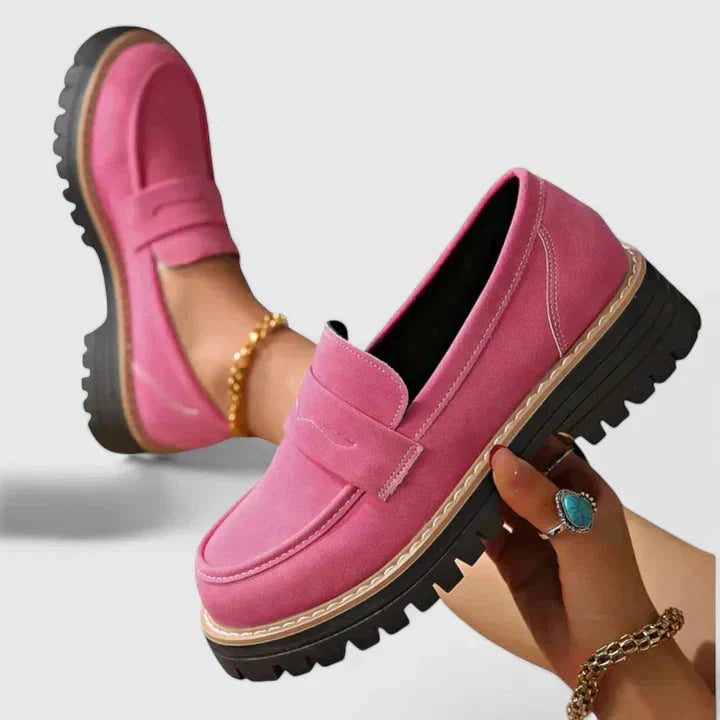 Lila | Luxe Block Heel Penny Loafers with Lug Outsole