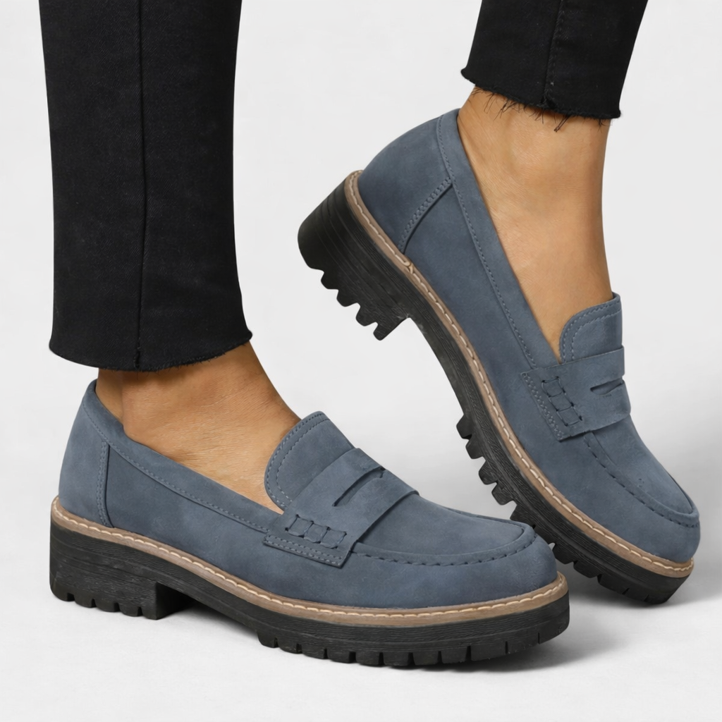 Lila | Luxe Block Heel Penny Loafers with Lug Outsole