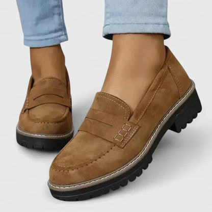 Lila | Luxe Block Heel Penny Loafers with Lug Outsole