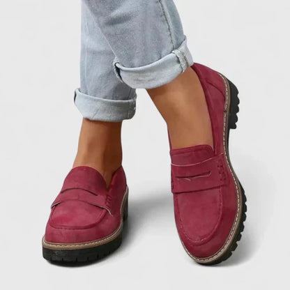 Lila | Luxe Block Heel Penny Loafers with Lug Outsole