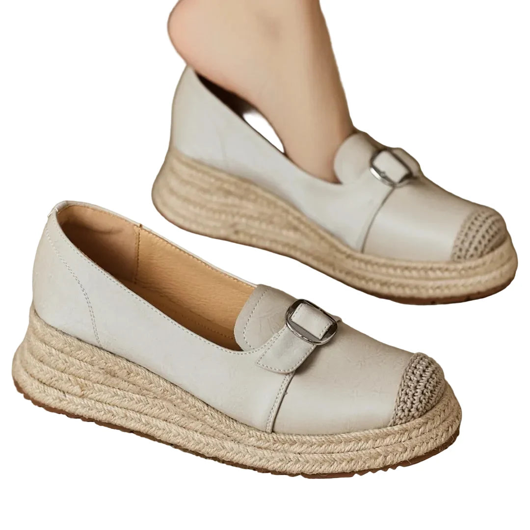 Vivienne | Braided Jute Platform Loafers with Capped Toe