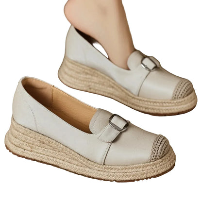 Vivienne | Braided Jute Platform Loafers with Capped Toe