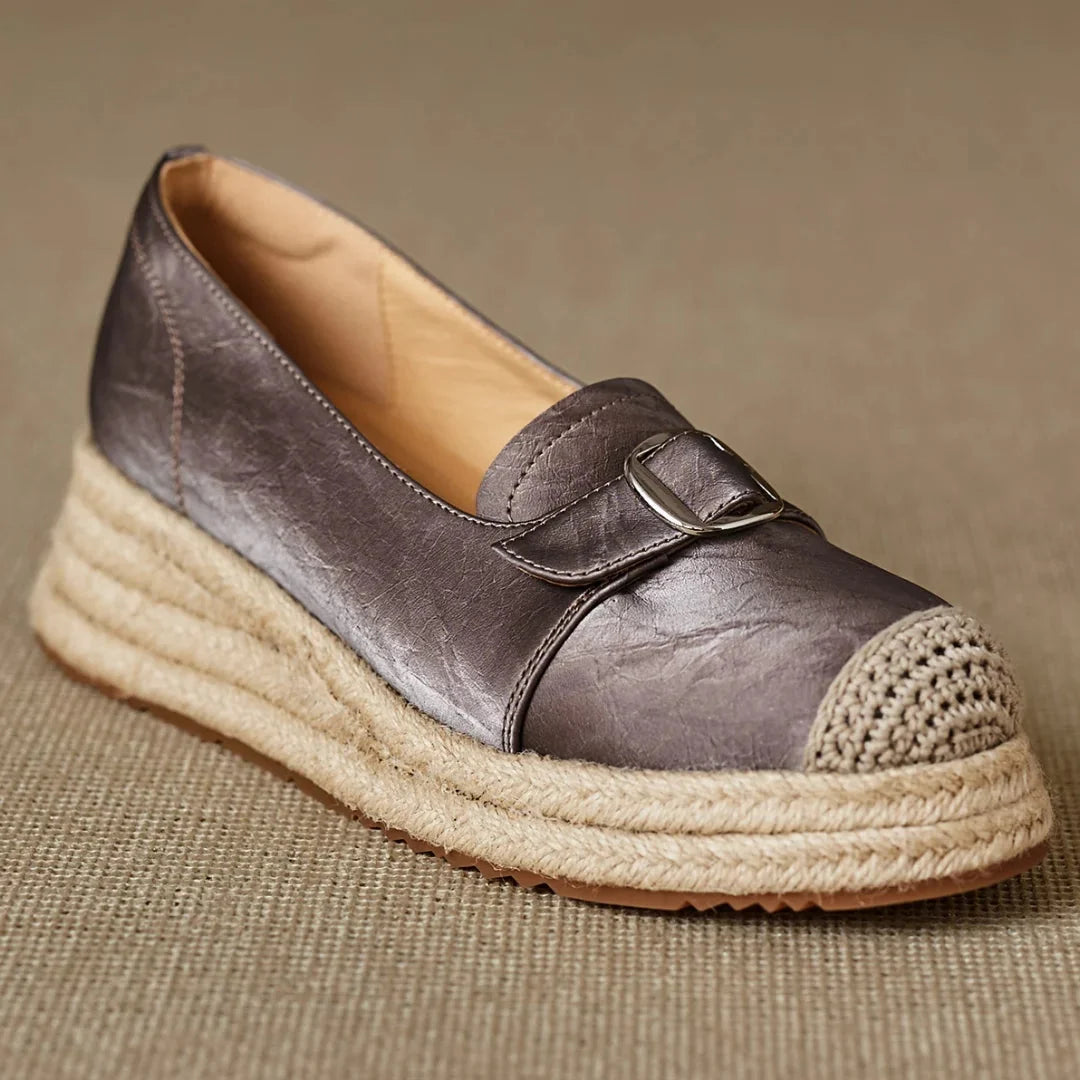 Vivienne | Braided Jute Platform Loafers with Capped Toe