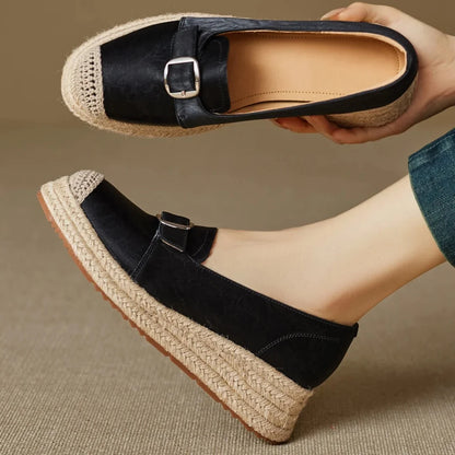 Vivienne | Braided Jute Platform Loafers with Capped Toe