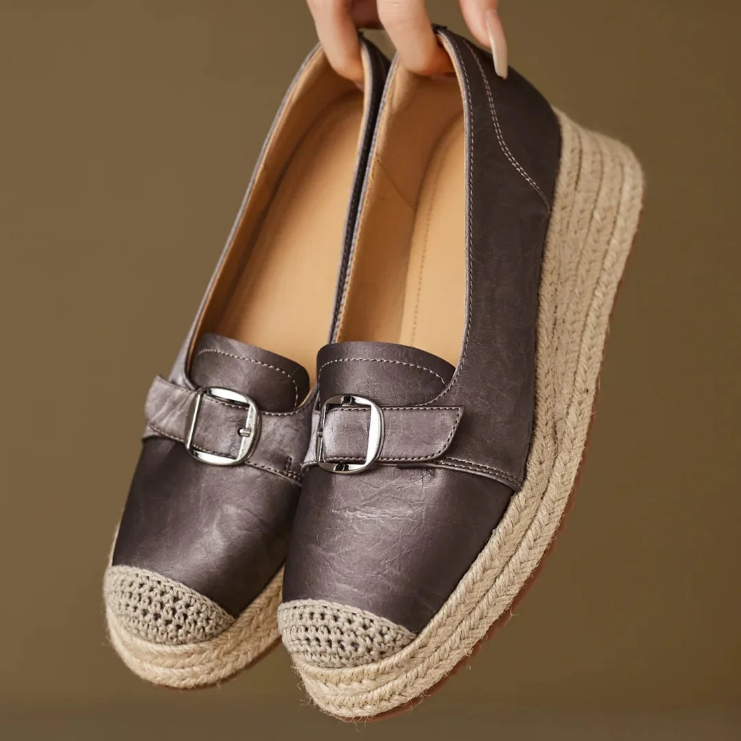 Vivienne | Braided Jute Platform Loafers with Capped Toe