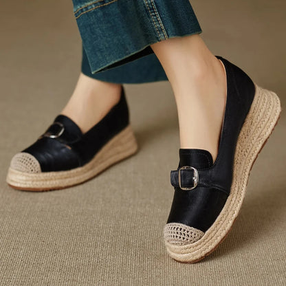 Vivienne | Braided Jute Platform Loafers with Capped Toe