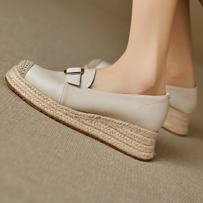 Vivienne | Braided Jute Platform Loafers with Capped Toe