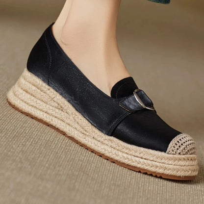 Vivienne | Braided Jute Platform Loafers with Capped Toe