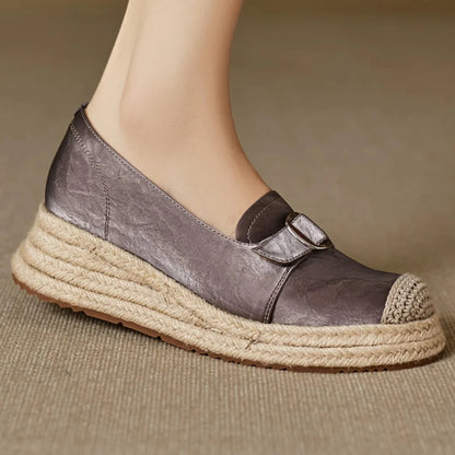 Vivienne | Braided Jute Platform Loafers with Capped Toe