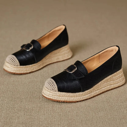 Vivienne | Braided Jute Platform Loafers with Capped Toe