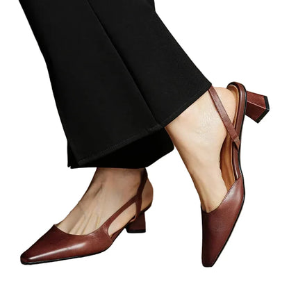 Lila | Pointed Toe Flared Block Heel Pumps with Twin Slingback Straps