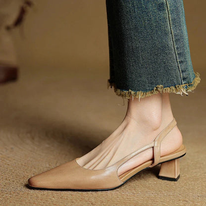 Lila | Pointed Toe Flared Block Heel Pumps with Twin Slingback Straps