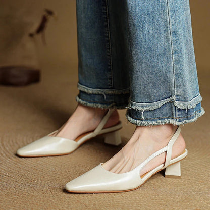 Lila | Pointed Toe Flared Block Heel Pumps with Twin Slingback Straps