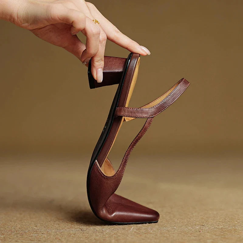 Lila | Pointed Toe Flared Block Heel Pumps with Twin Slingback Straps