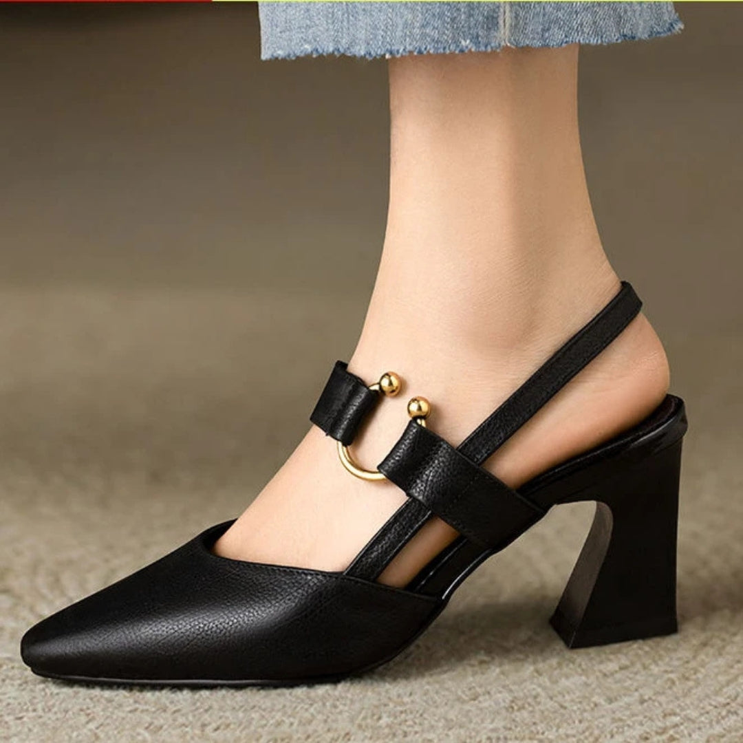 Vivienne | Pointed Toe Slingback Heels with Buckle Strap