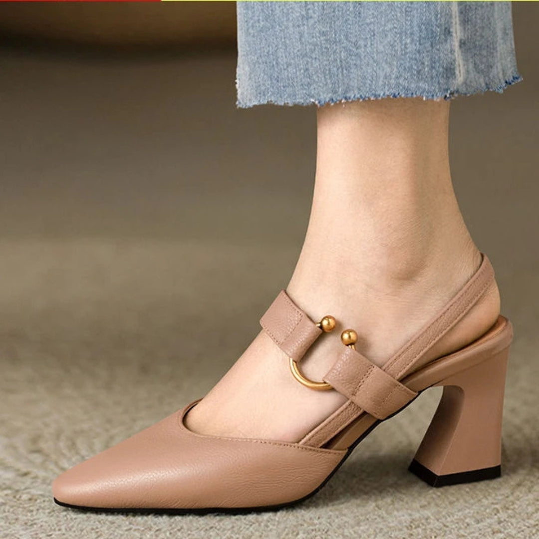 Vivienne | Pointed Toe Slingback Heels with Buckle Strap