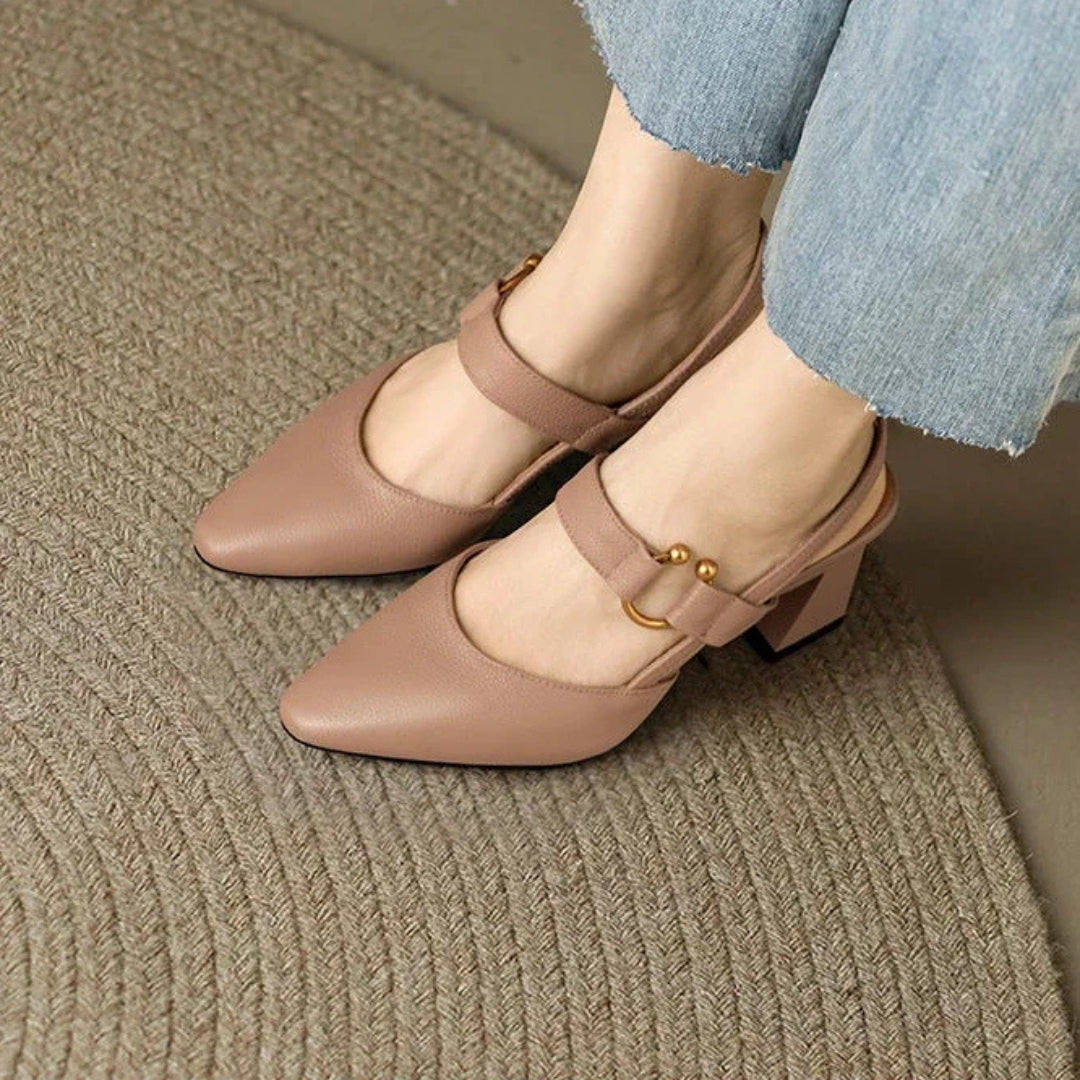 Vivienne | Pointed Toe Slingback Heels with Buckle Strap