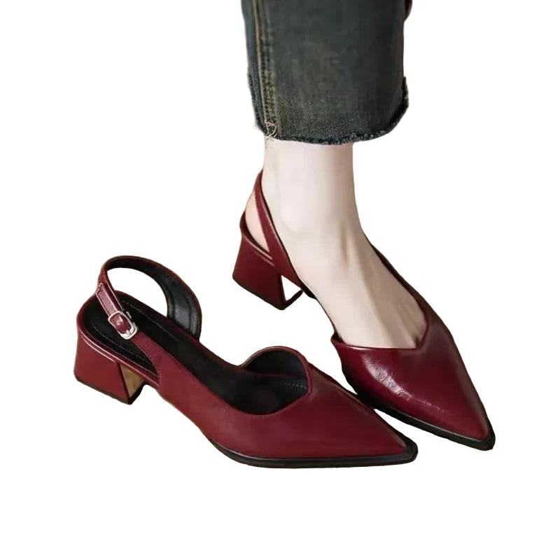Lila | Elegant Pointed Toe Slingback Heels with Low Block Heel