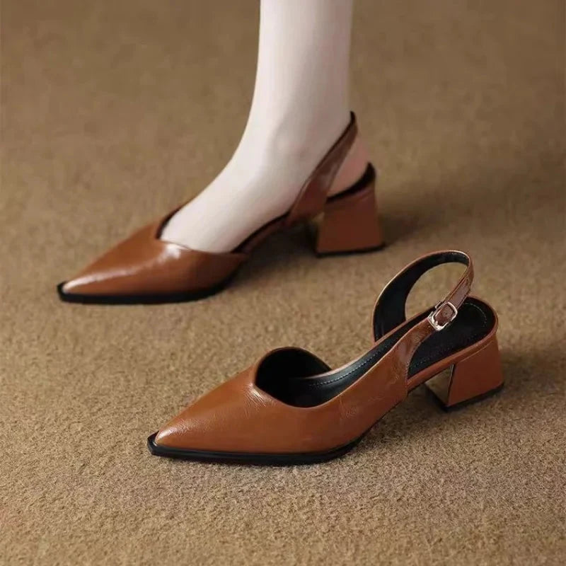 Lila | Elegant Pointed Toe Slingback Heels with Low Block Heel