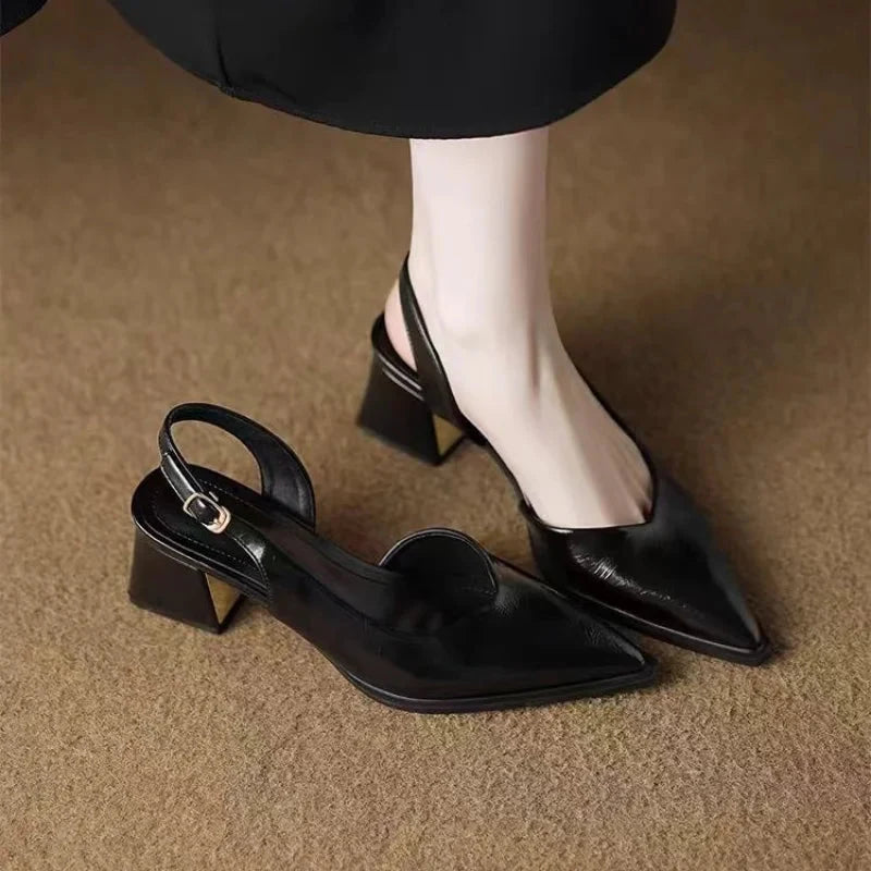 Lila | Elegant Pointed Toe Slingback Heels with Low Block Heel