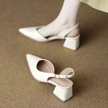 Lila | Elegant Pointed Toe Slingback Heels with Low Block Heel
