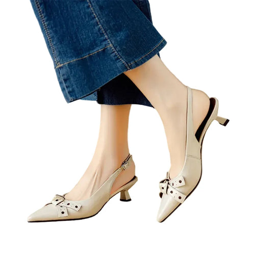 Vivienne | Chic Pointed Toe Slingback Low Heels with Bow Detail