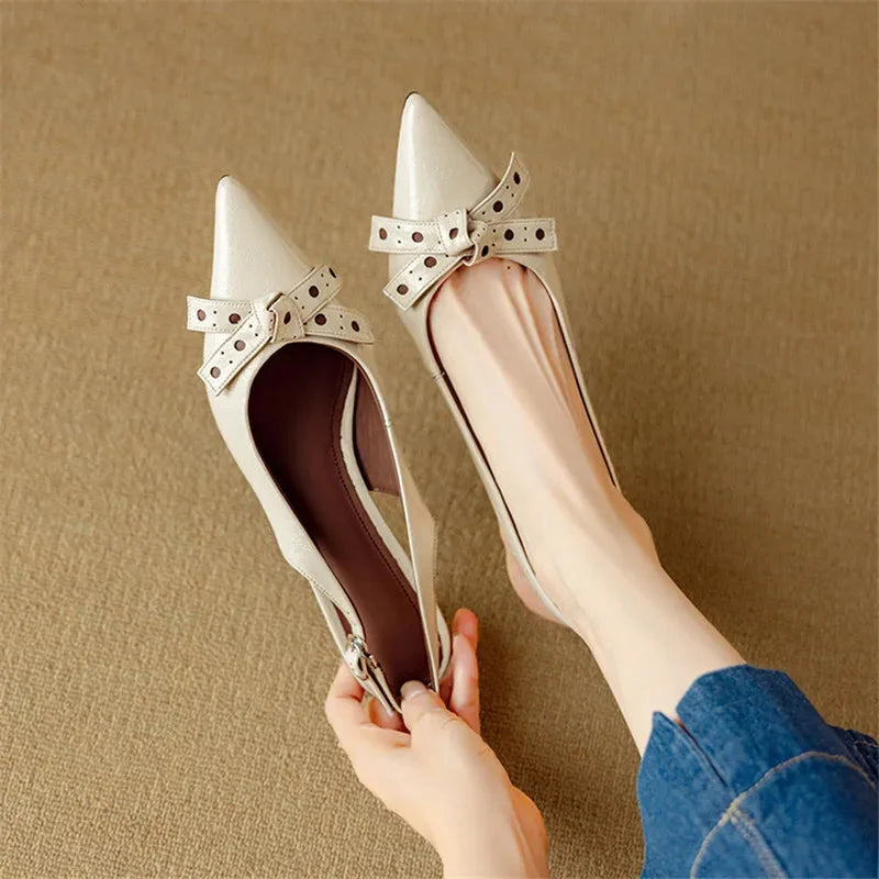 Vivienne | Chic Pointed Toe Slingback Low Heels with Bow Detail