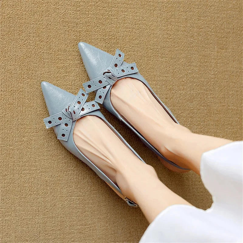Vivienne | Chic Pointed Toe Slingback Low Heels with Bow Detail