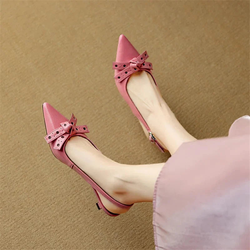 Vivienne | Chic Pointed Toe Slingback Low Heels with Bow Detail