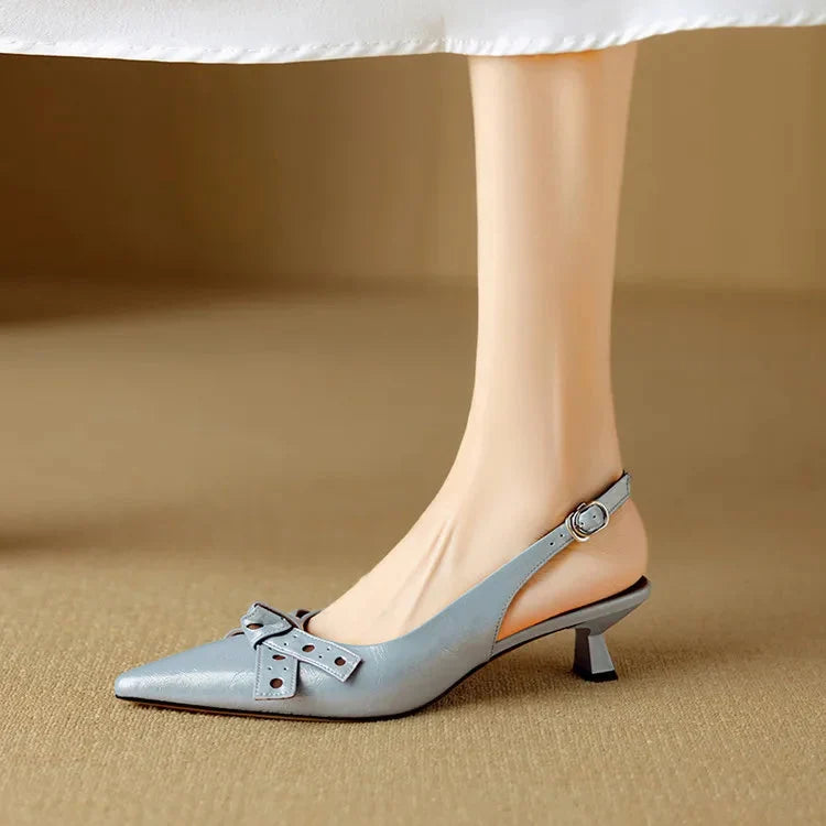 Vivienne | Chic Pointed Toe Slingback Low Heels with Bow Detail