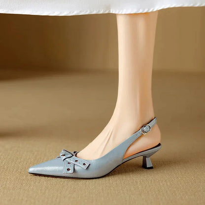 Vivienne | Chic Pointed Toe Slingback Low Heels with Bow Detail