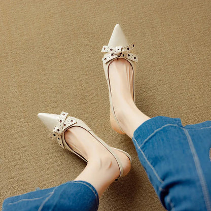 Vivienne | Chic Pointed Toe Slingback Low Heels with Bow Detail