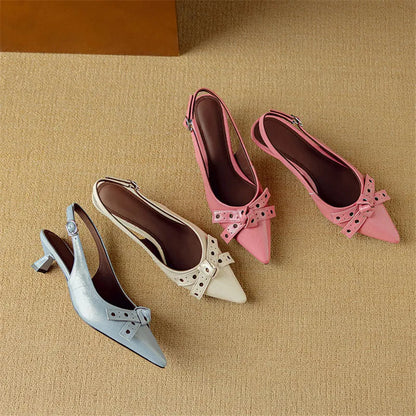 Vivienne | Chic Pointed Toe Slingback Low Heels with Bow Detail