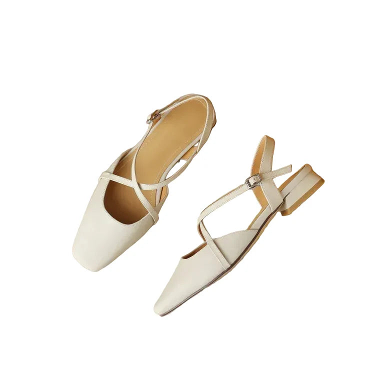 Elena | Cross-Strap Low Block Heel Flats