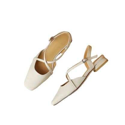 Elena | Cross-Strap Low Block Heel Flats