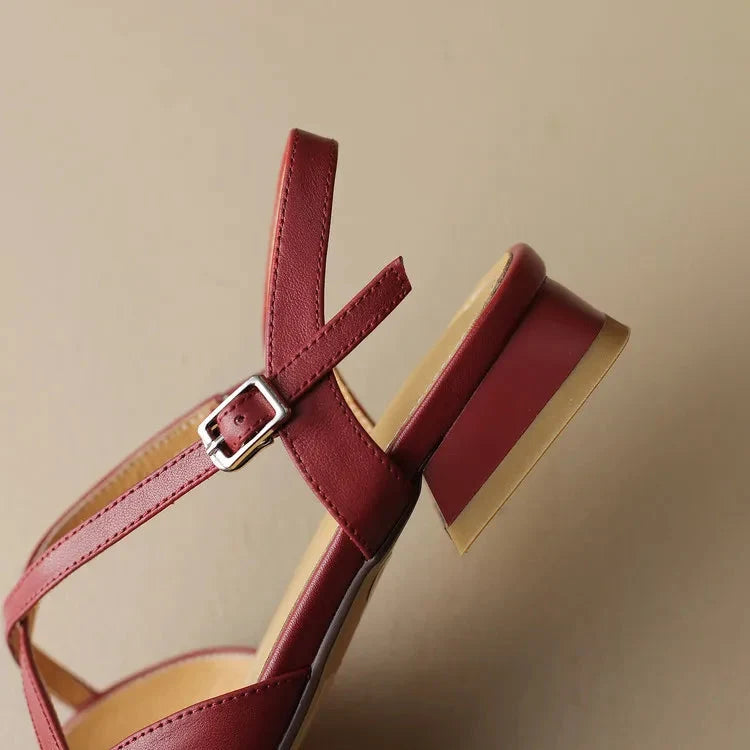 Elena | Cross-Strap Low Block Heel Flats