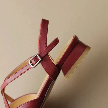 Elena | Cross-Strap Low Block Heel Flats