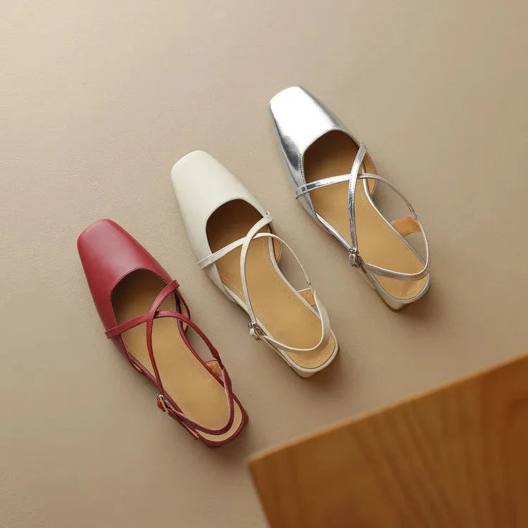 Elena | Cross-Strap Low Block Heel Flats