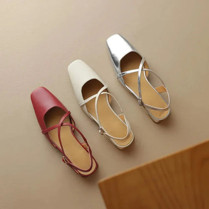 Elena | Cross-Strap Low Block Heel Flats