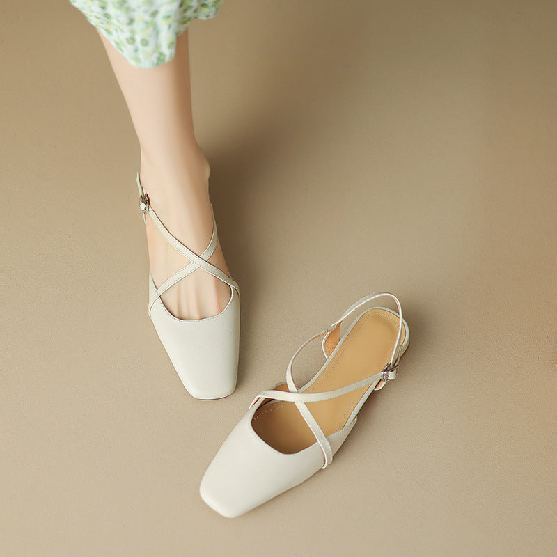 Elena | Cross-Strap Low Block Heel Flats