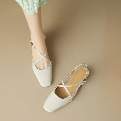 Elena | Cross-Strap Low Block Heel Flats